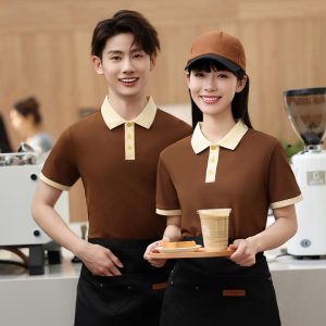 短袖POLO拼色餐飲酒店客房高彈性工作服