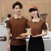短袖POLO拼色餐飲酒店客房高彈性工作服-2