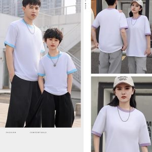 短袖圓領純棉撞邊親子裝