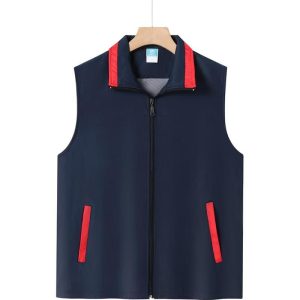 間色反光條口袋拉鏈款背心-歐碼